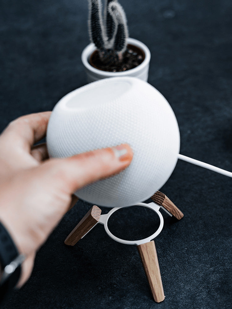 Homepodmini Stand [White Oak Legs+ White Metal Head]